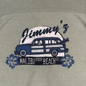 Jimmy’z Vintage Malibu Woody Beach Co Mens Large Button-Up Camp Shirt Green Surf
